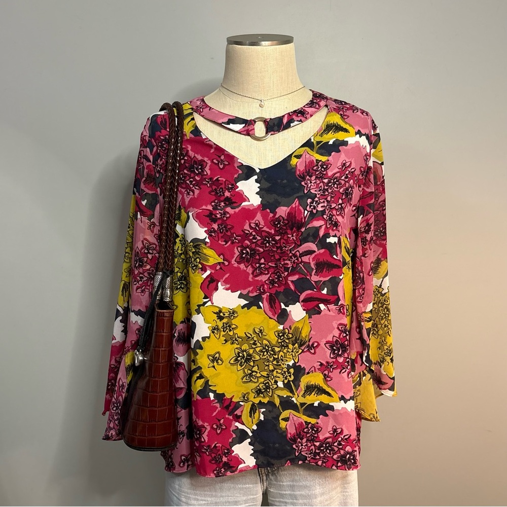 Cato Floral Blouse - Pink, Yellow, Black